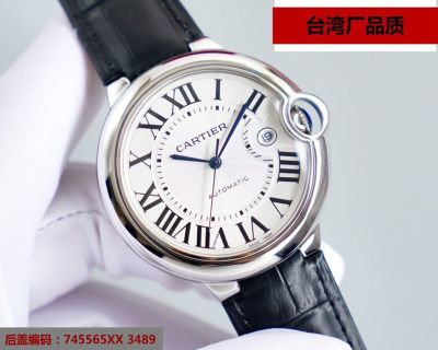 Ballon Bleu De Cartier 42mm Japan 8215 Movement White Face Leather Band Watch